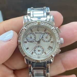 Bulova Chronograph Silver Diamond Studded Watch